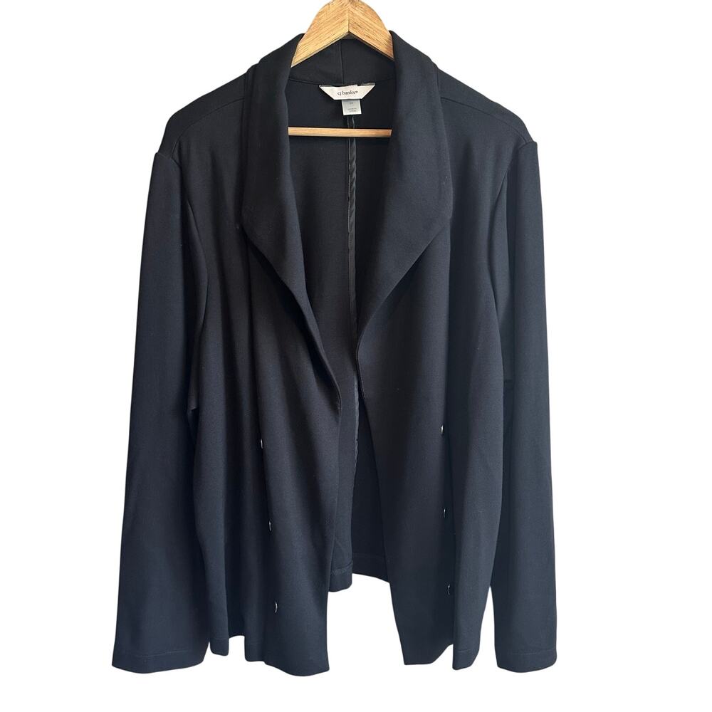 CJ Banks Knit Moto Style Open Front Jacket Black 2X